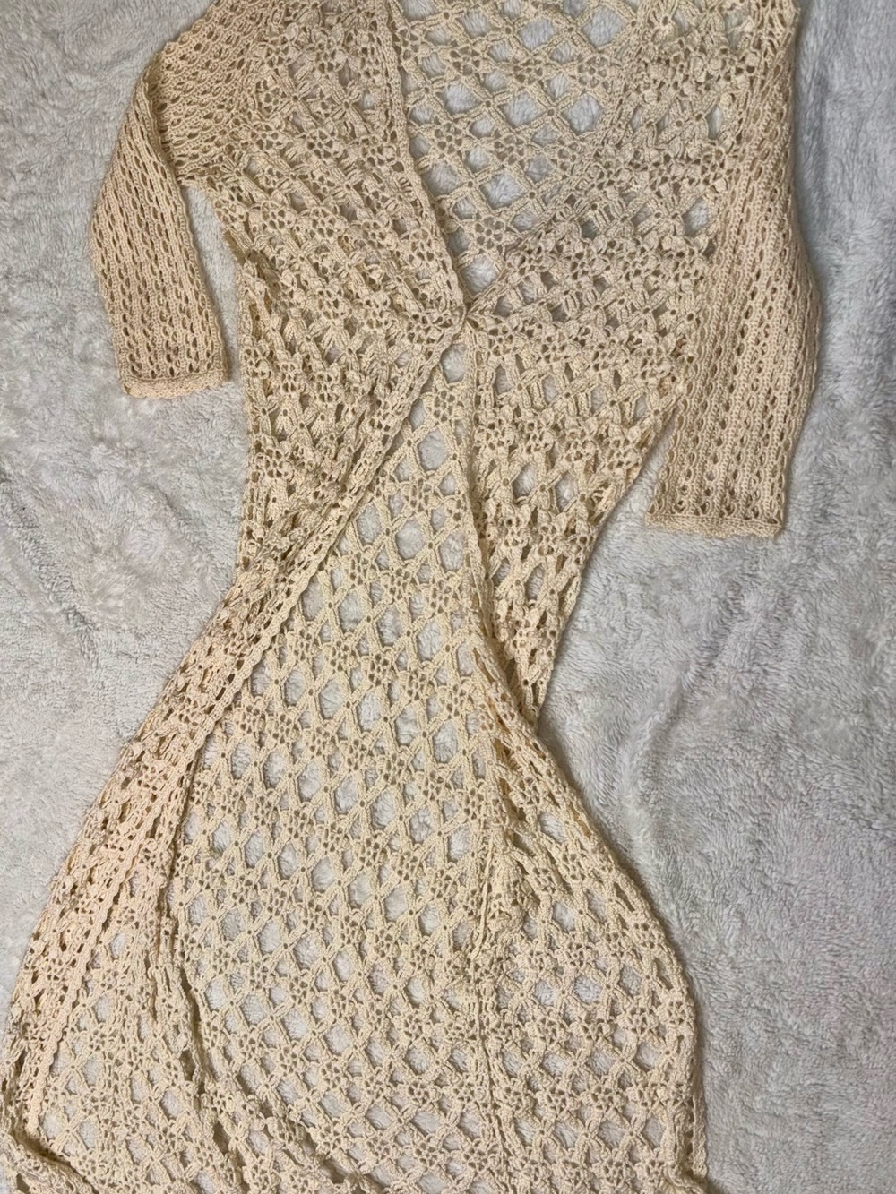 Vintage Y2K Wet Seal Crochet Maxi Duster Cardigan Boho Chic Festival